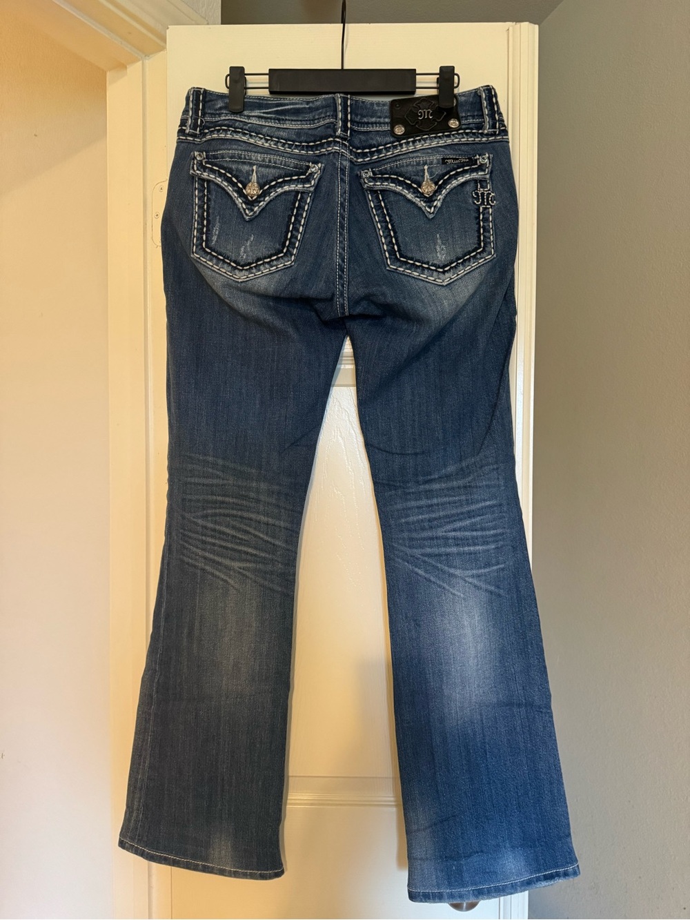 Miss Me Dark Blue Flare Jeans with Embellished Back Pockets
